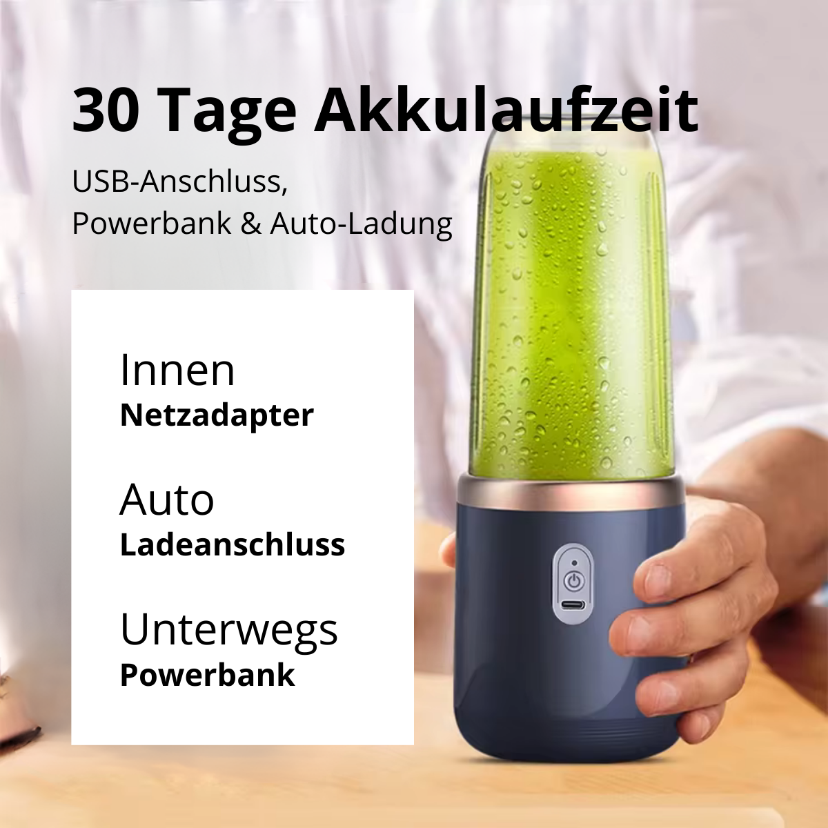 TRAGBARER SMOOTHIE-MIXER MIT 2 BECHERN