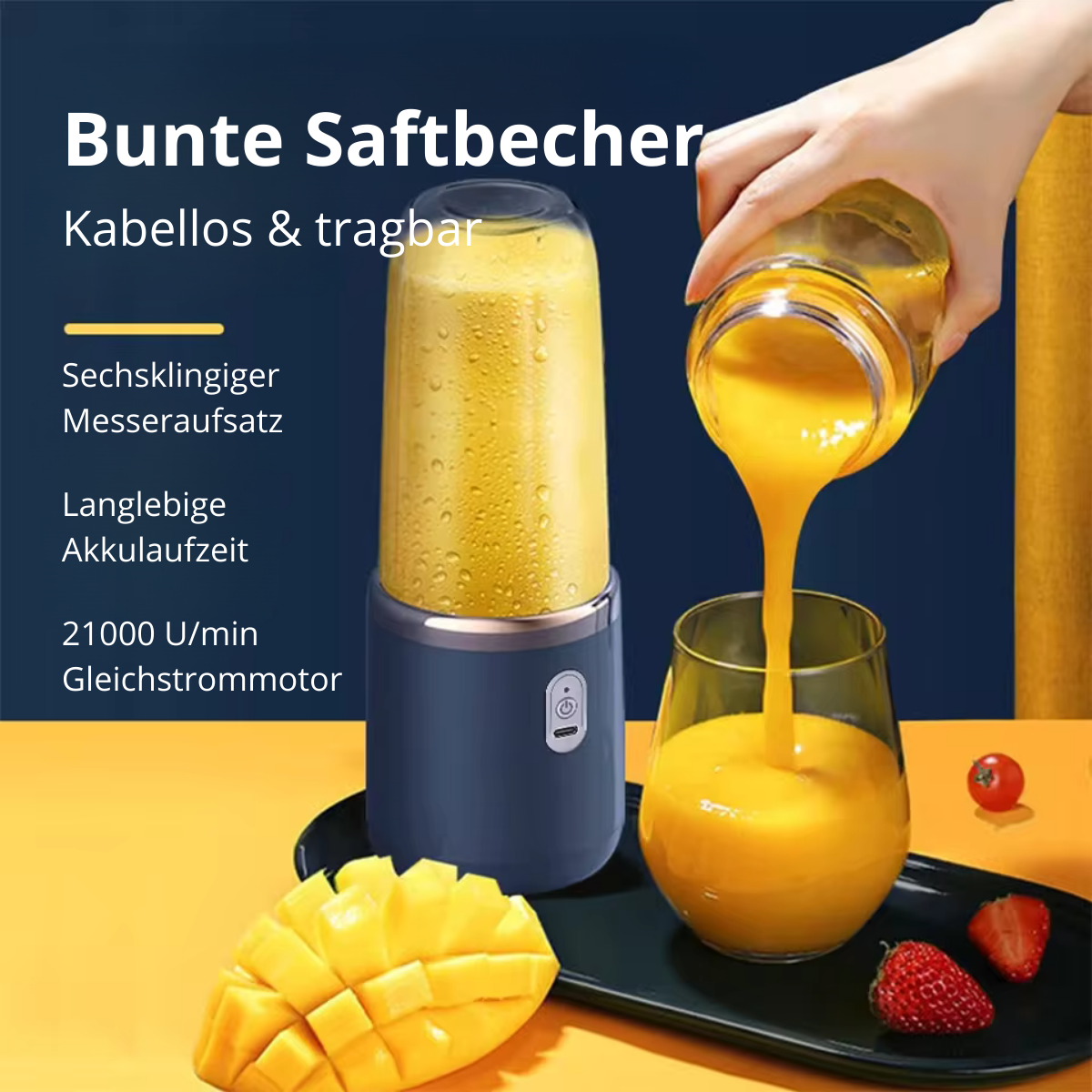 TRAGBARER SMOOTHIE-MIXER MIT 2 BECHERN