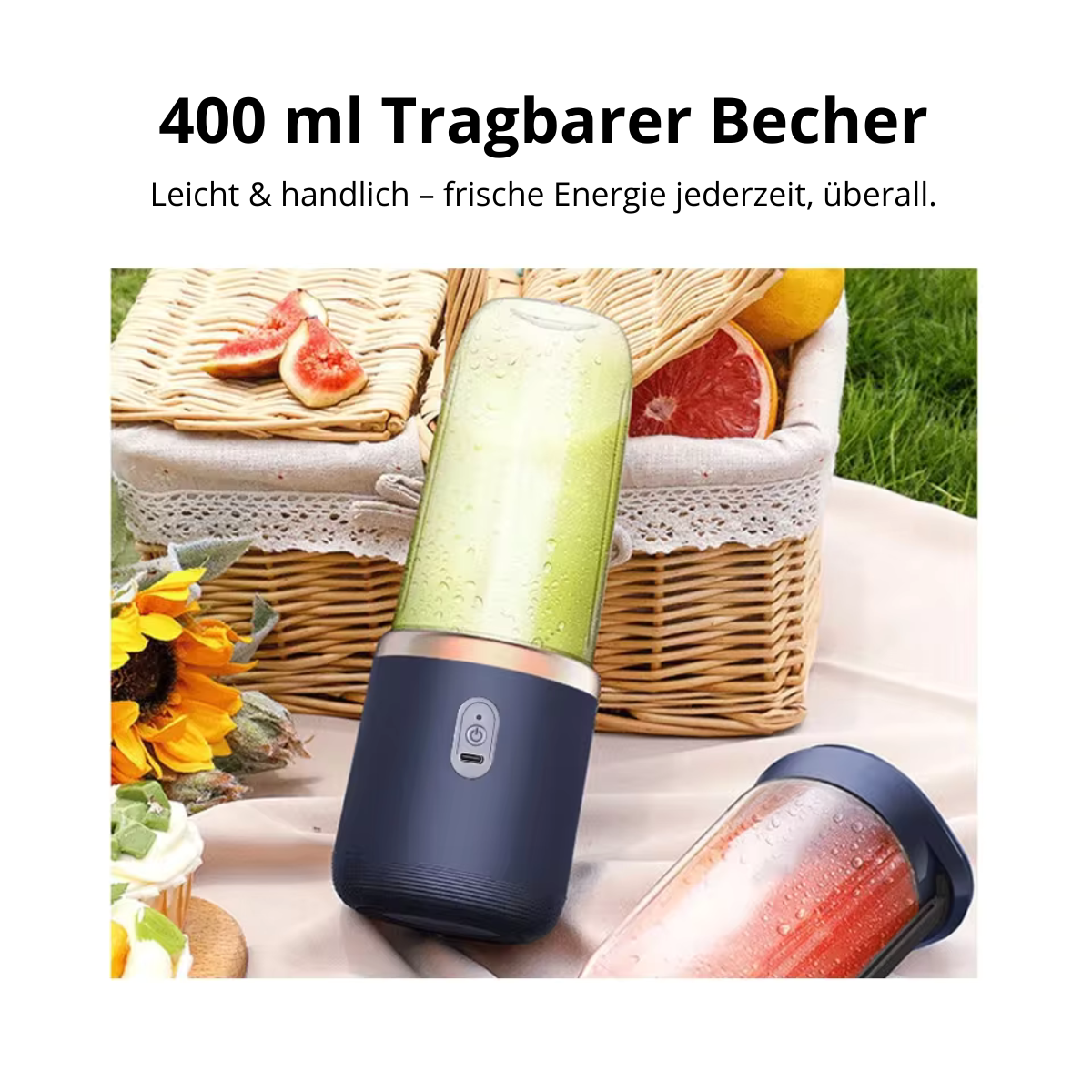TRAGBARER SMOOTHIE-MIXER MIT 2 BECHERN